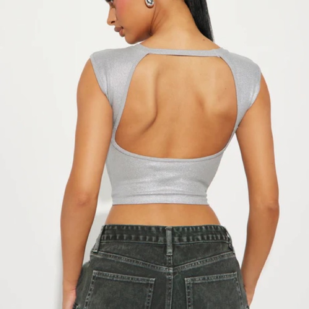 Zara Metallic Backless Top in Silver Size Medium Bikercore Chic Festival